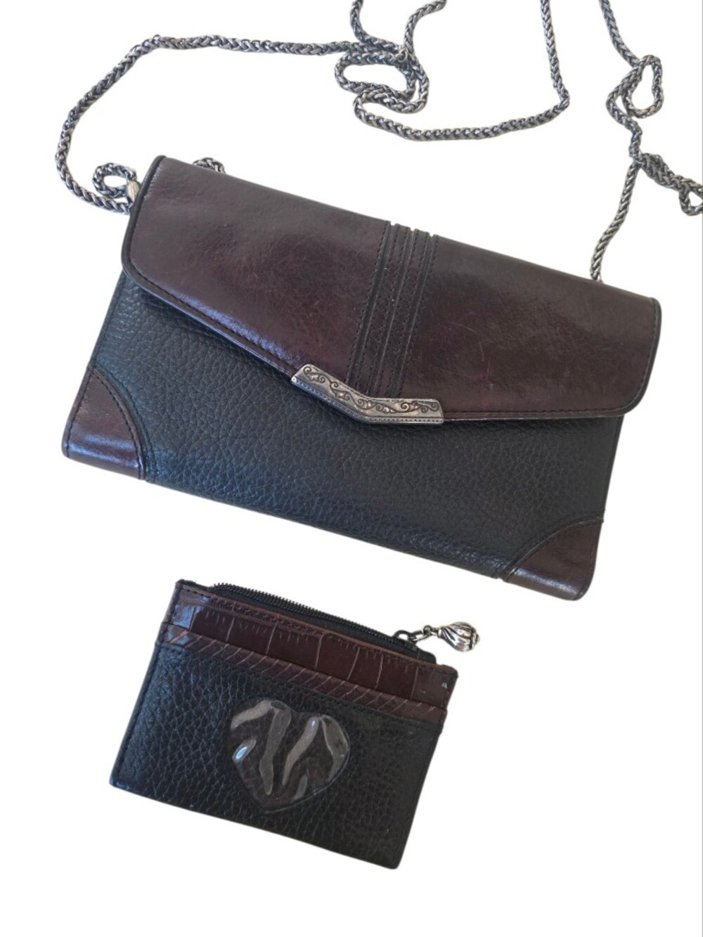 Brighton 2pc Wallet On Chain With Cardholder 2 Tone Brown And Black Leather